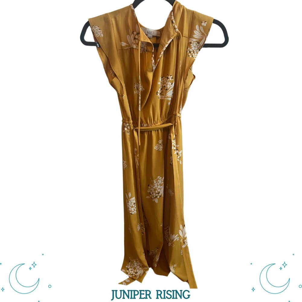 Ann Taylor Loft | Yellow Floral Midi Dress | XSP